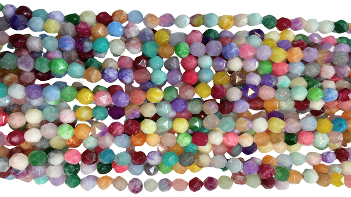 Semi-precious Natural Gemstones Star-cut Beads Strand