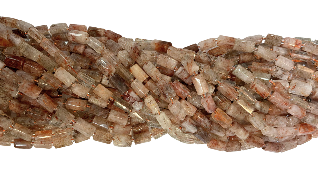Copper Rutilated Quartz Barrel Beads