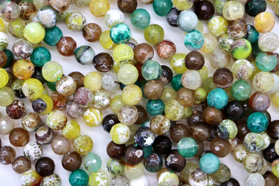 10mm  Semi-Precious Natural and Dyed Agate Round Faceted Beads