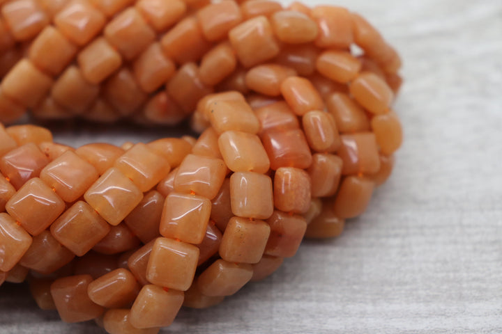 Natural Semi-precious Orange Aventurine Puff Square 8x8mm Beads