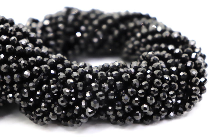 Natural Semi-precious Black Spinel Round / Micro Faceted (2.5, 3 and 4mm Beads)