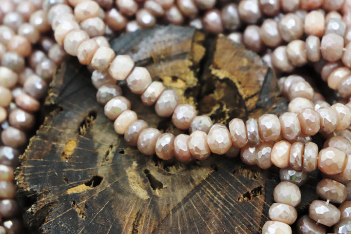 Natural Semi-precious Silverite Peach and Gray Moonstone  Rondelle Faceted