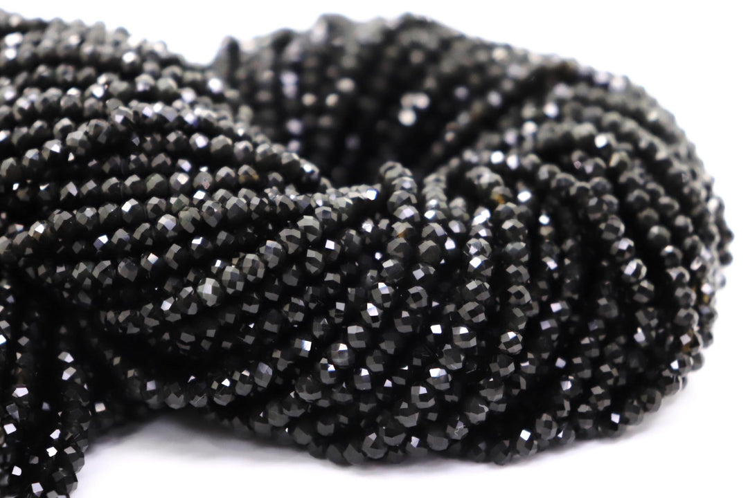 Natural Semi-precious Obsidian Rondelle Faceted 4mm Beads