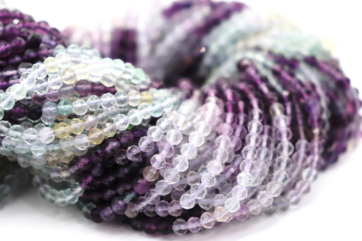 Natural Semi-Precious Fluorite Round Faceted (3mm and 4mm) Beads