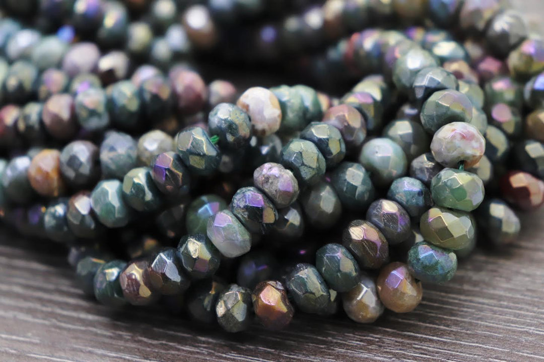 Natural Semi-Precious Mystic Indian Agate Rondelle Faceted 8mm Beads