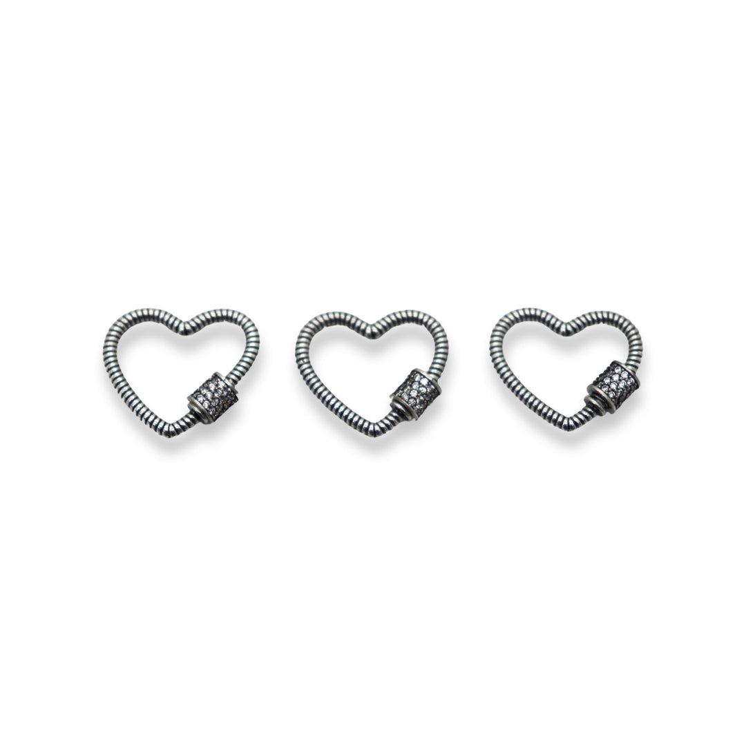 Silver Pewter Texture Heart Shaped Screw Carabiner Lock Clasp