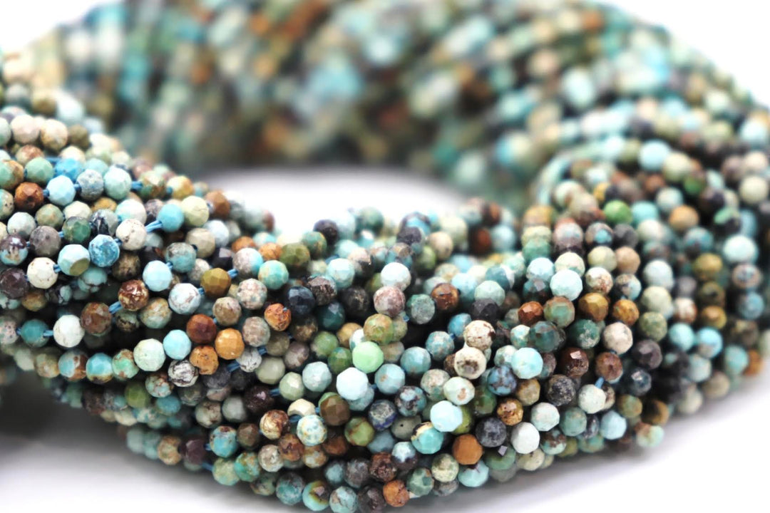 Natural Semi-Precious African Turquoise Micro/ Round Faceted Beads 2.5mm-3mm