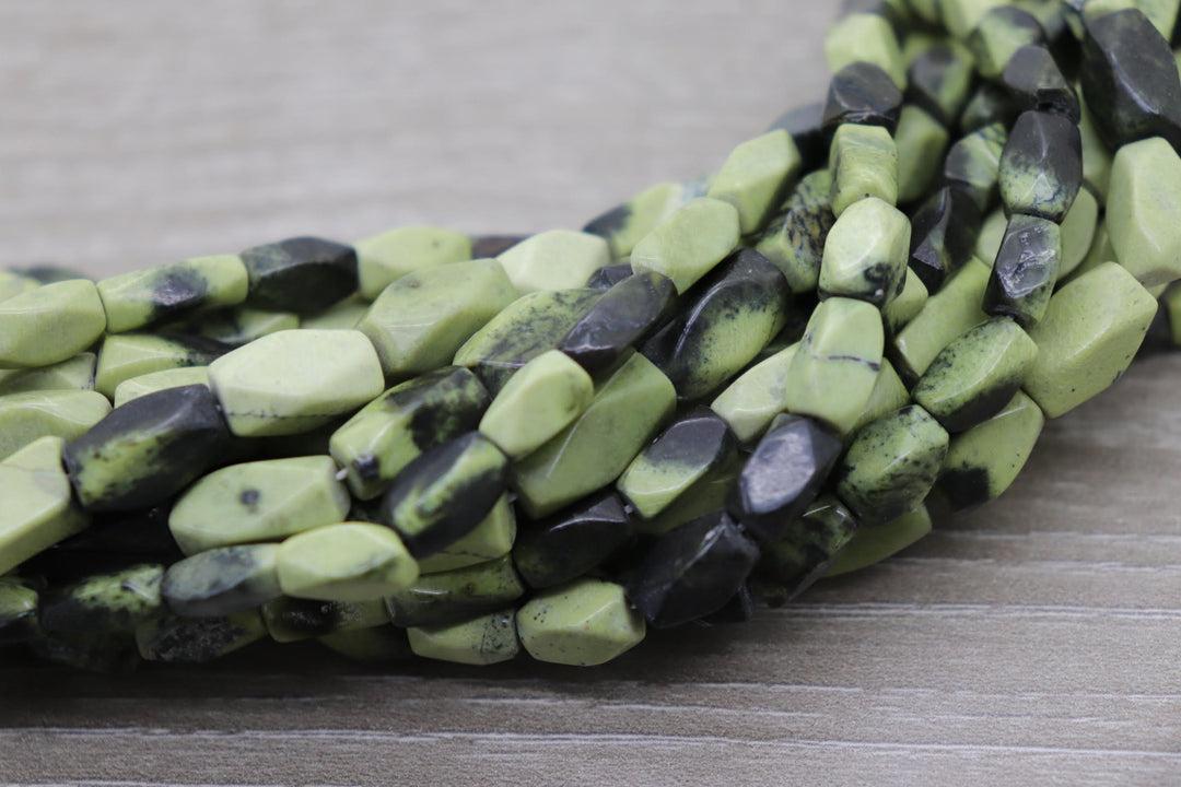 Natural Semi-precious Serpentine (Yellow Jade) Faceted Rectangle Beads