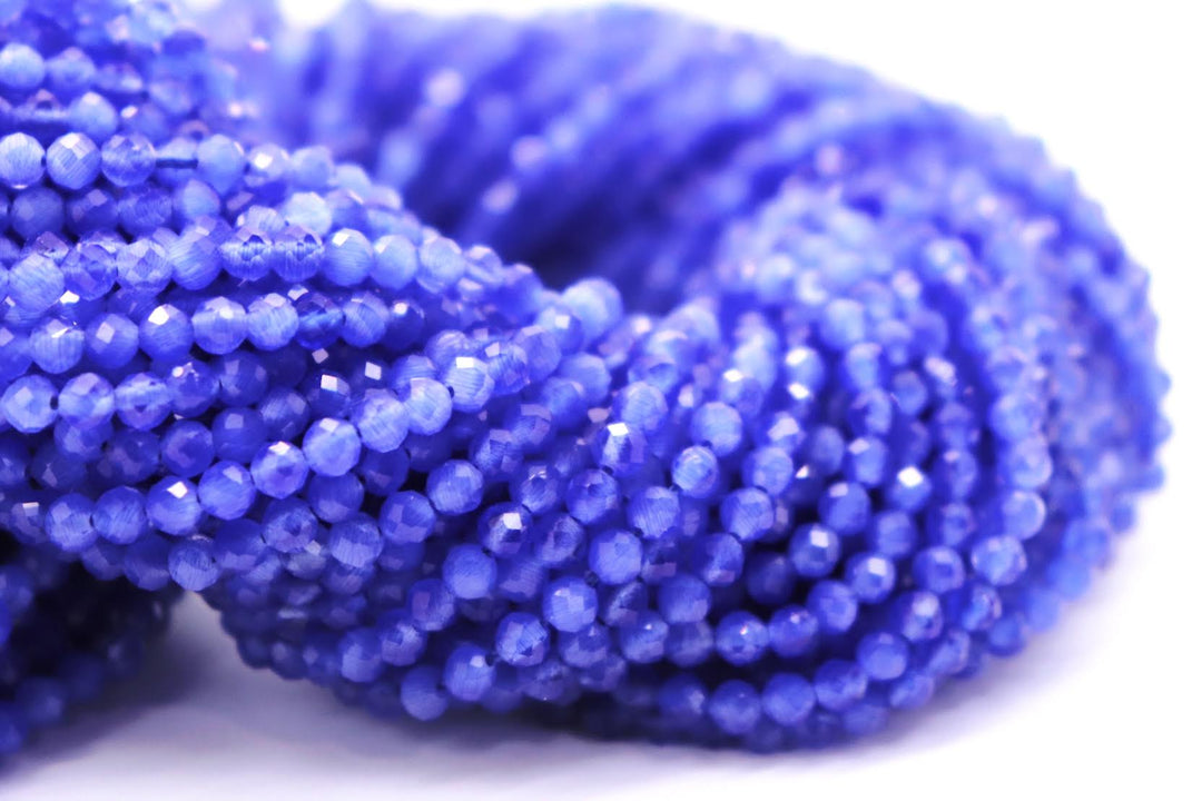 Blue Cat's Eye Micro Faceted 2.5mm Beads