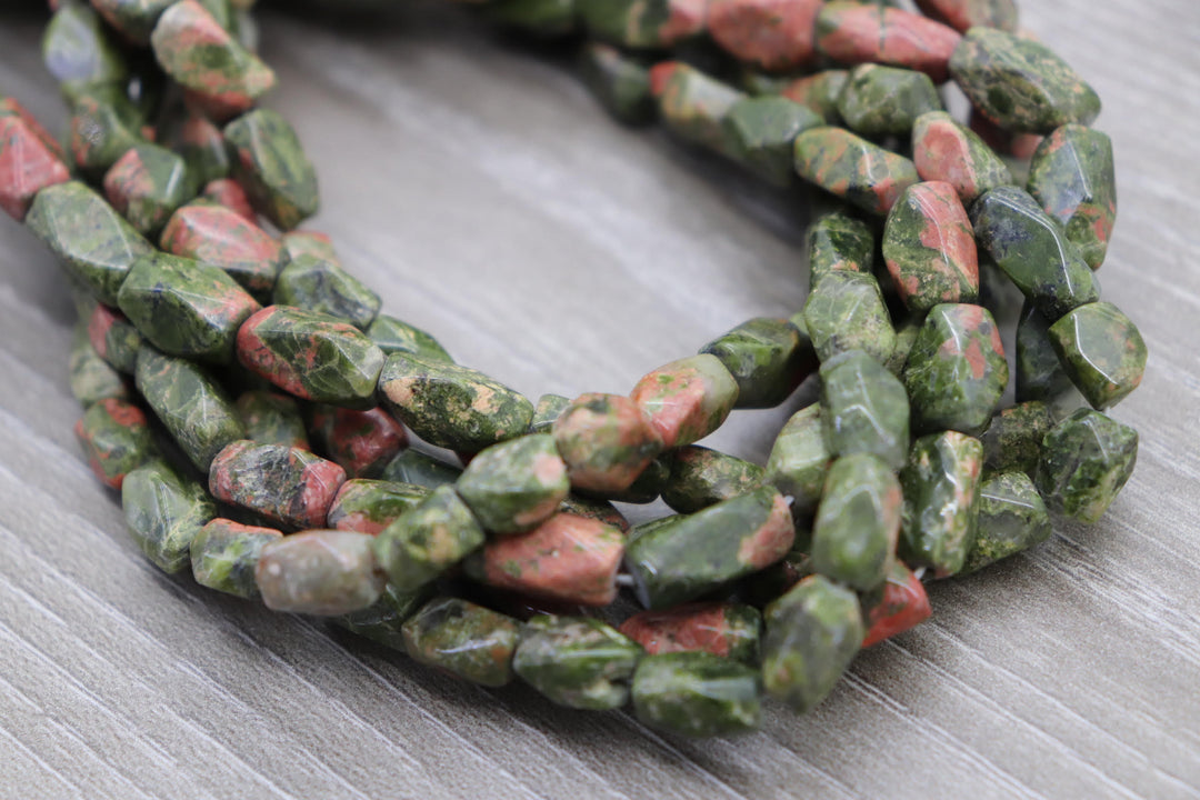 Natural Semi-precious Unakite Jasper Faceted Rectangle Beads