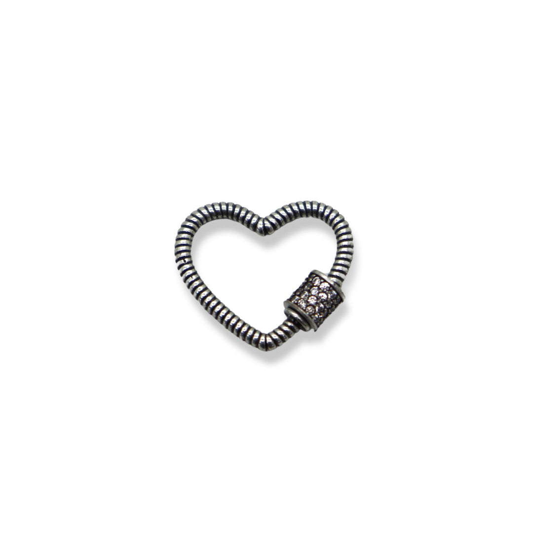 Silver Pewter Texture Heart Shaped Screw Carabiner Lock Clasp