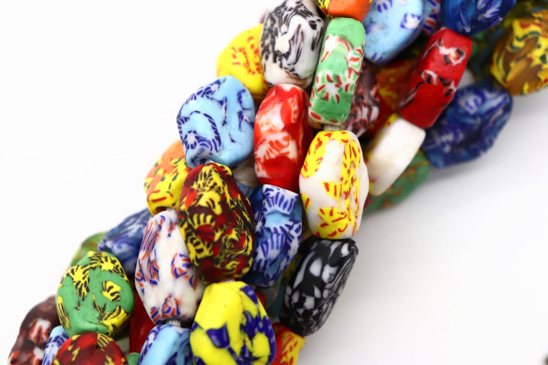 African Rainbow Mix Krobo Powder Glass 14-15mm Beads