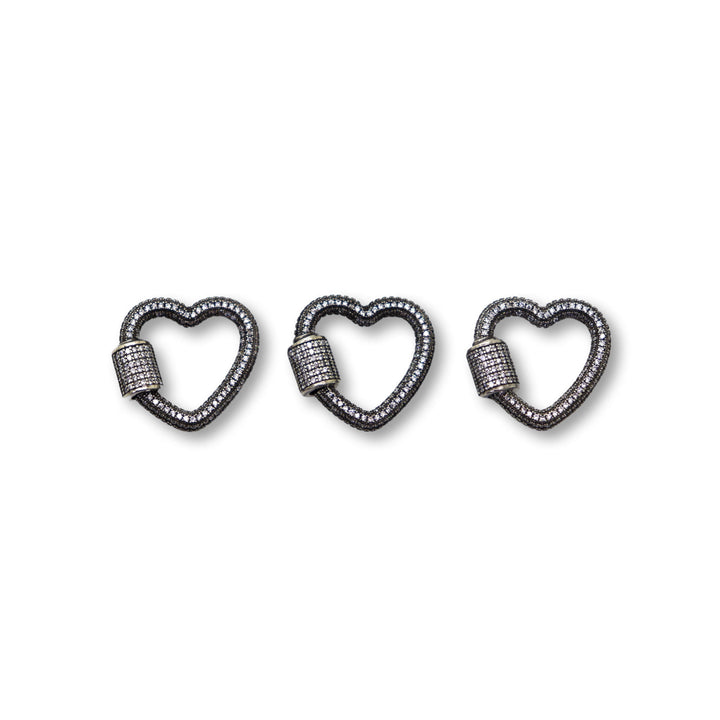 Pewter Micro Pave Chunky Heart Shaped Screw Carabiner Lock Clasp