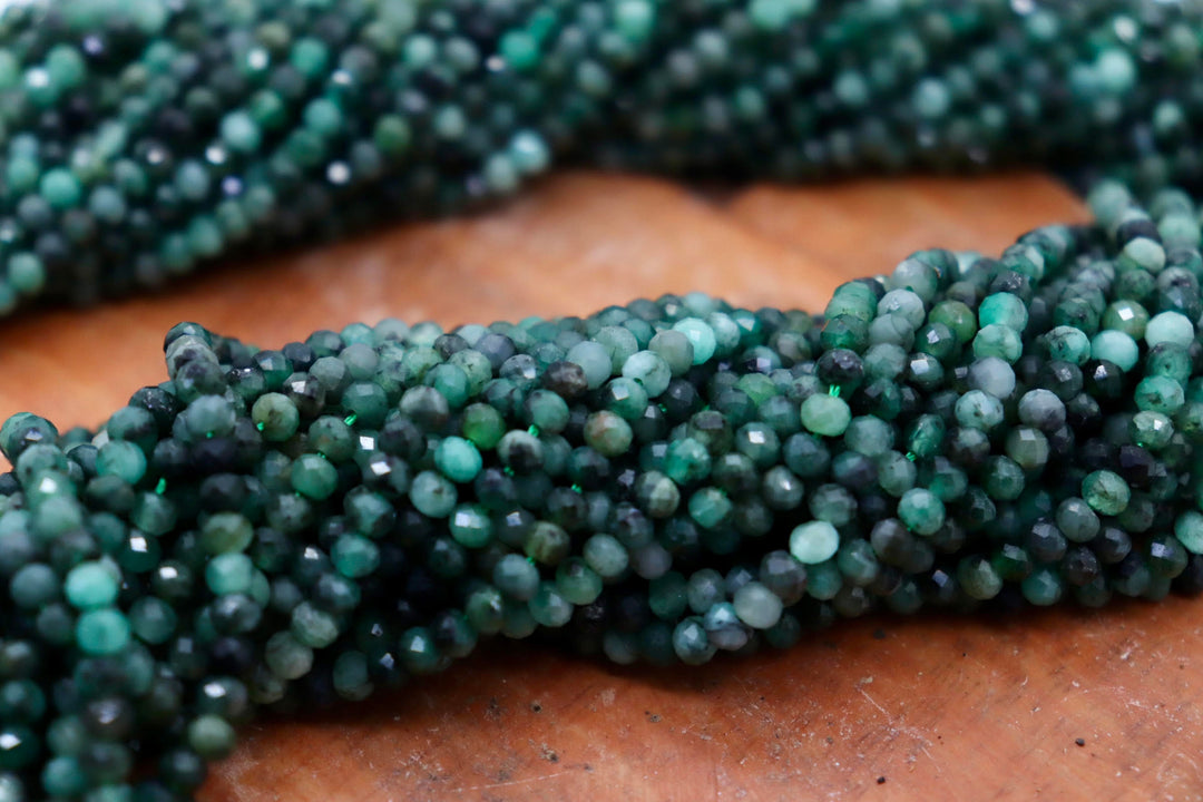 Natural Precious Stone Emerald Rondelle Faceted 3mm Beads