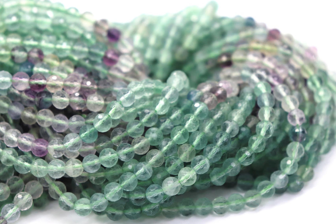 Natural Semi-Precious Fluorite Round Faceted (4mm and 6mm Beads)