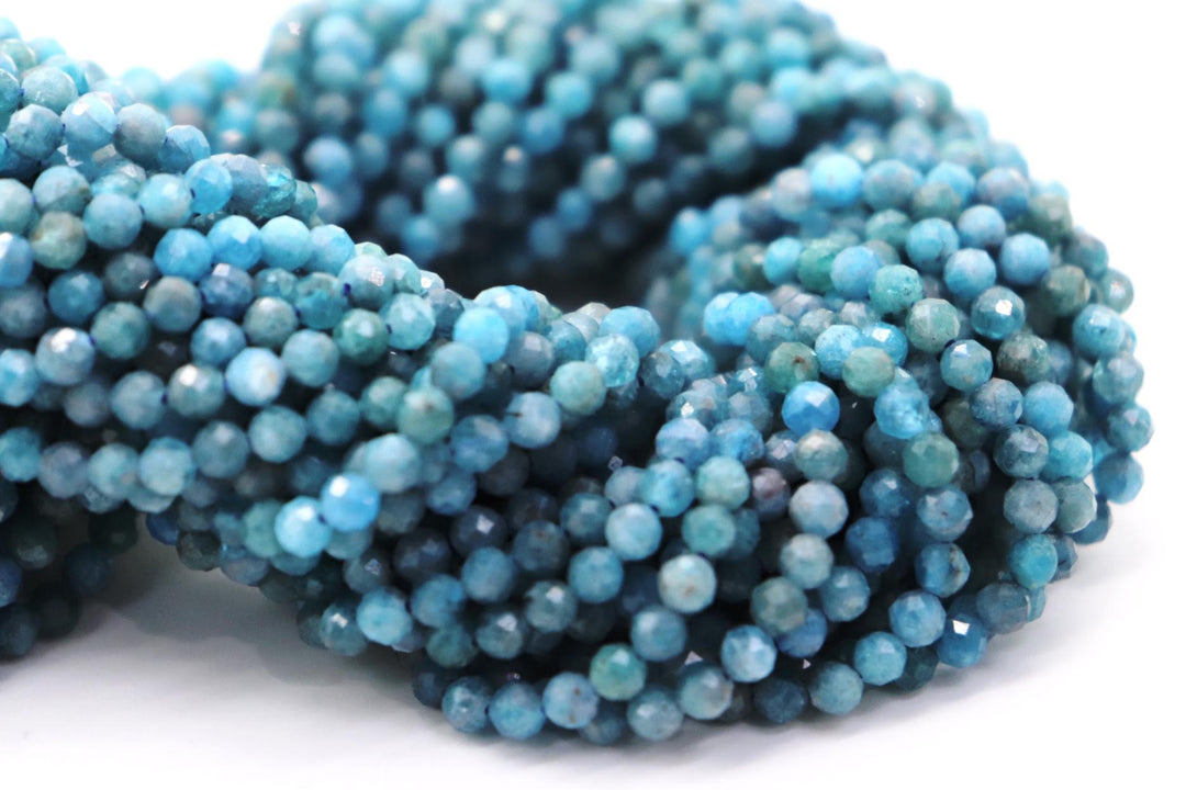 Natural Semi-precious Blue Apatite Round Faceted Beads (3mm and 4mm)