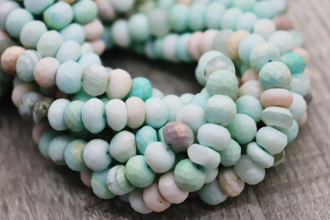 Natural Semi-precious Peruvian Blue Aqua Opal Rondelle Faceted Beads