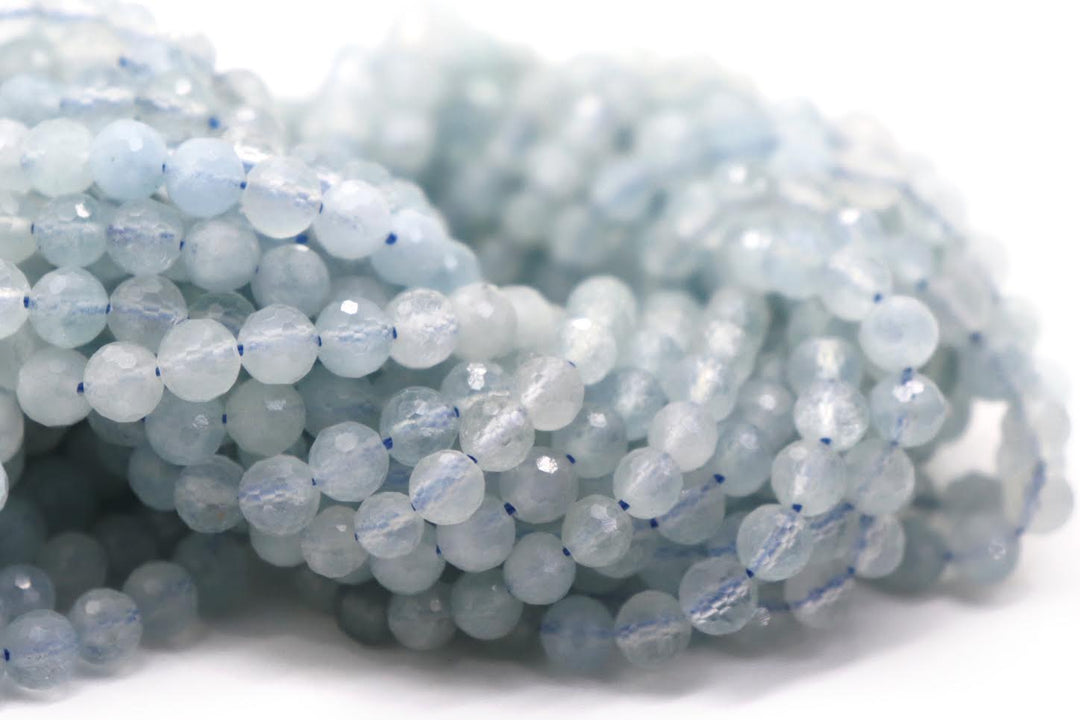 Natural Semi-precious Aquamarine Round Faceted Beads