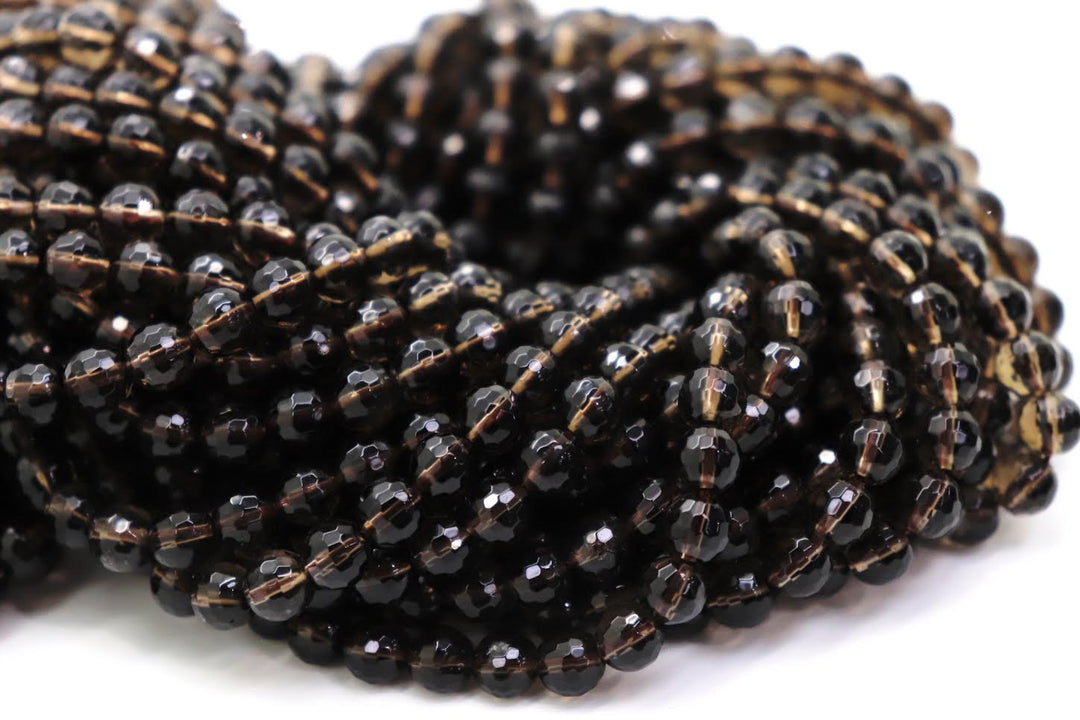 Natural Semi-precious Smokey Quartz Round Faceted 6mm Beads