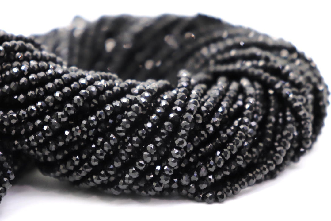 Natural Semi-precious Black Spinel Round / Micro Faceted (2.5, 3 and 4mm Beads)