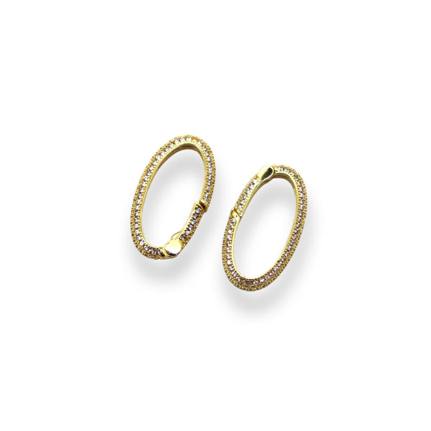 Gold Micro Pave Oval Spring Gate Rings