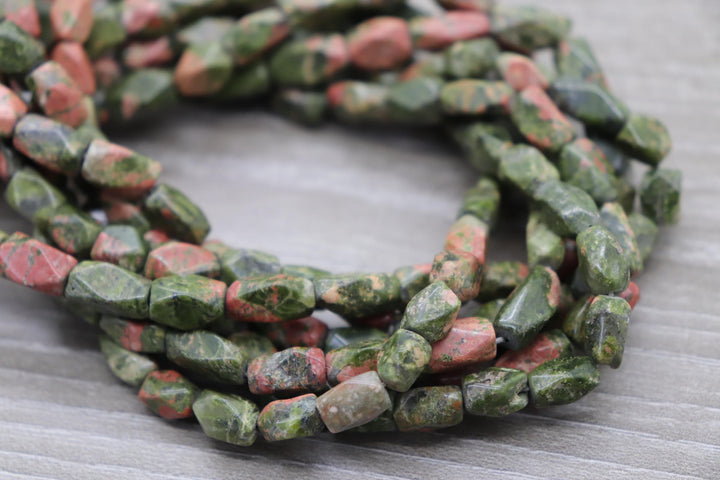 Natural Semi-precious Unakite Jasper Faceted Rectangle Beads