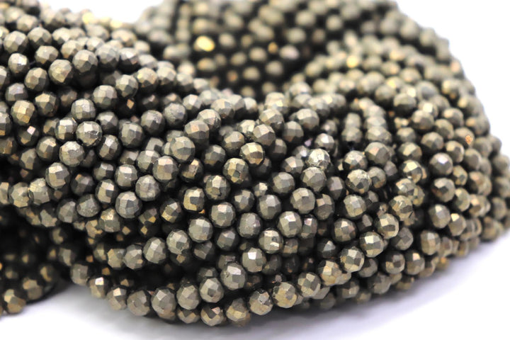 Natural Semi-precious Pyrite Round Faceted (4mm and 5mm Beads)