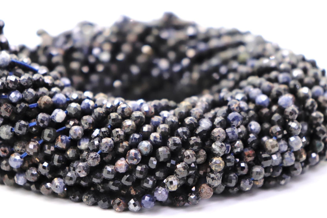 Natural Precious Stone Blue Sapphire Micro Faceted 3.5mm Beads