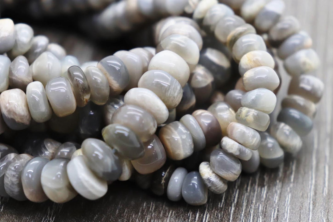 Natural Semi-precious Gray Moonstone Rondelle Beads