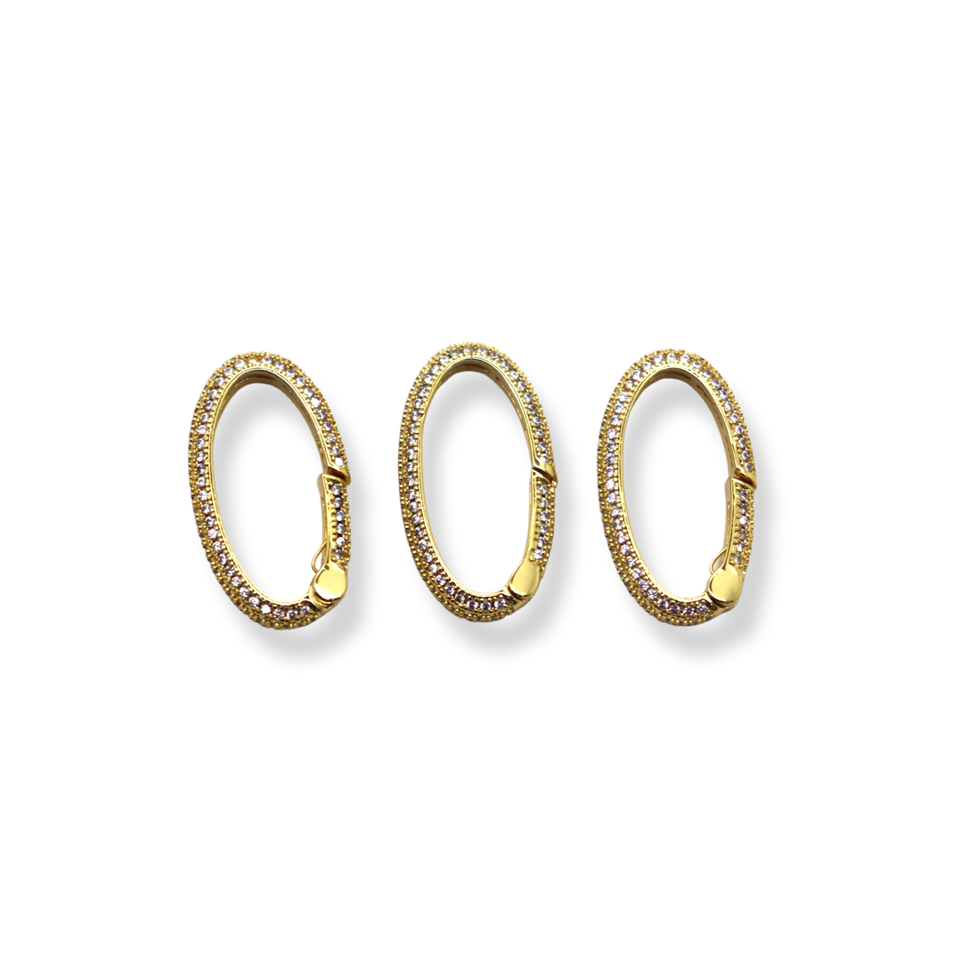 Gold Micro Pave Oval Spring Gate Rings