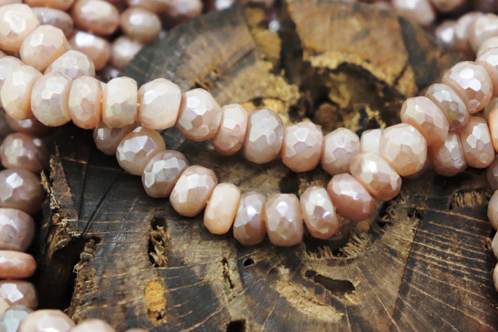 Natural Semi-precious Silverite Peach and Gray Moonstone  Rondelle Faceted