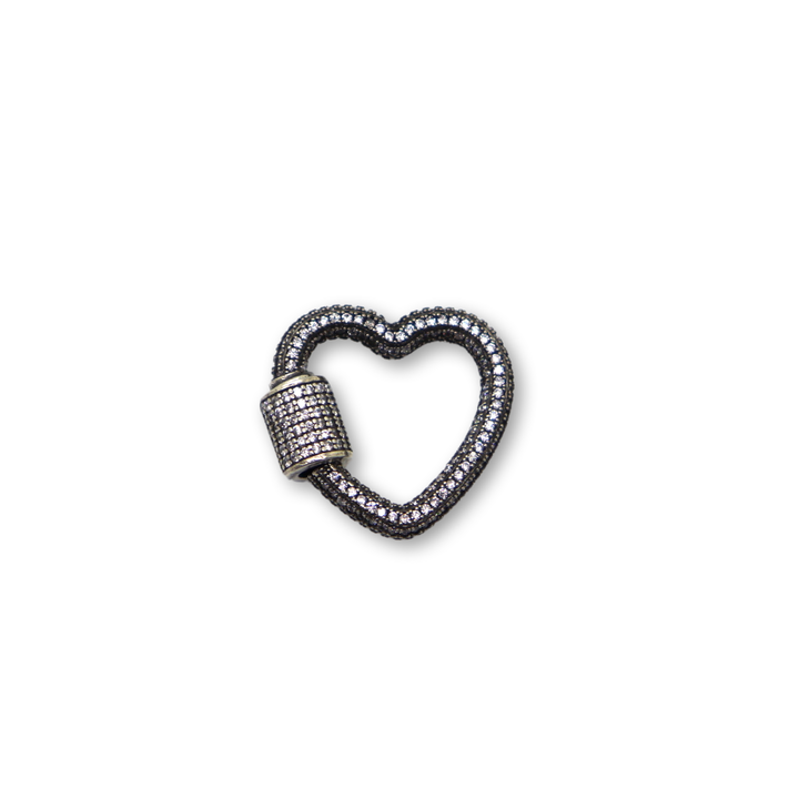 Pewter Micro Pave Chunky Heart Shaped Screw Carabiner Lock Clasp