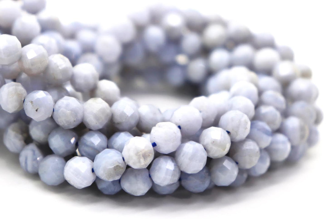 Natural Semi-precious Blue Lace Agate Round Faceted Beads