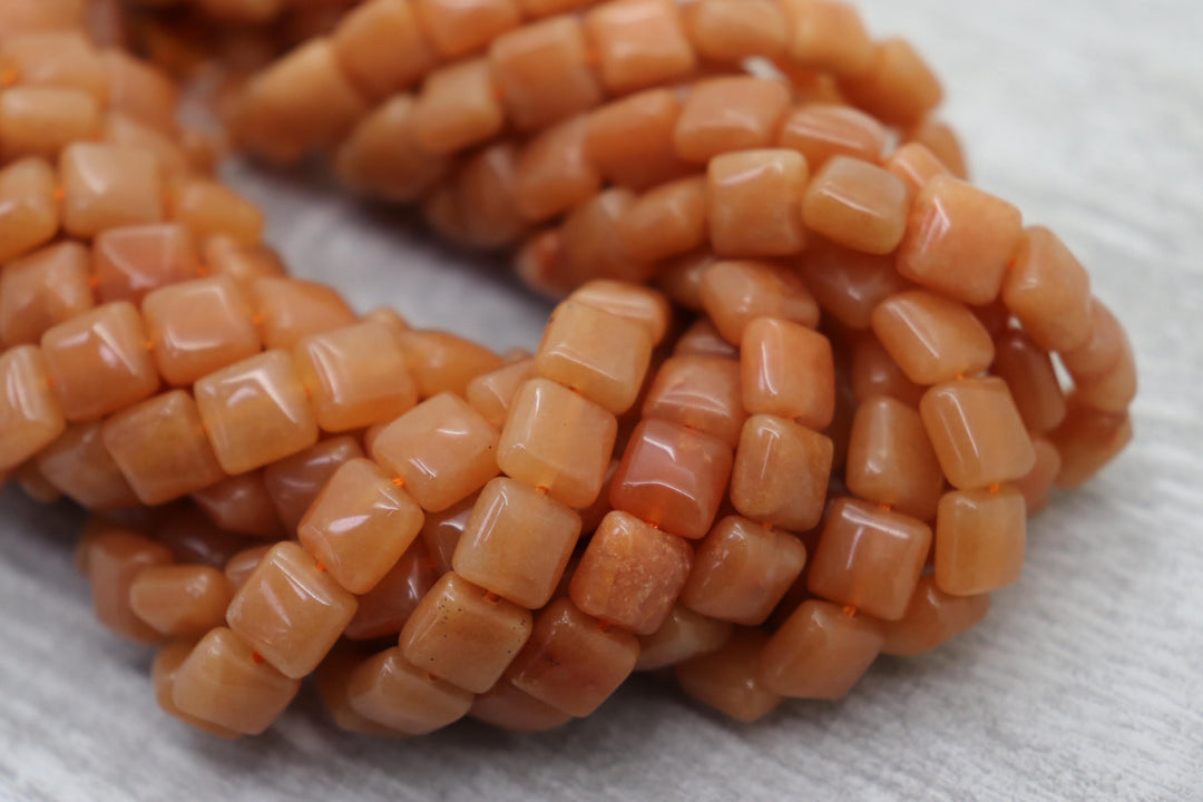 Natural Semi-precious Orange Aventurine Puff Square 8x8mm Beads