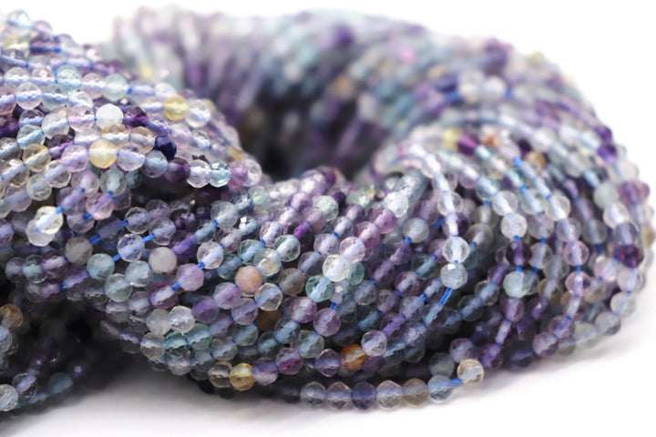 Natural Semi-Precious Fluorite Round Faceted (3mm and 4mm) Beads