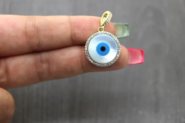 Round Pearl Evil Eye Micro-pave Pendant