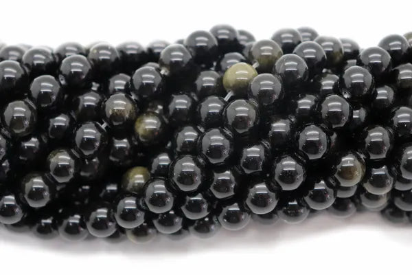 Semi-Precious Gold / Silver Sheen Obsidian Round Smooth Beads