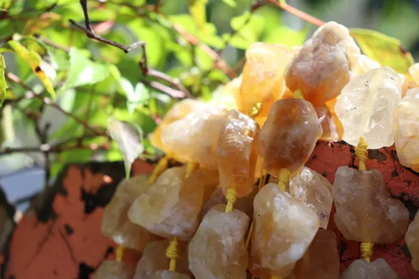 Natural Raw Citrine Rough / Rose Quartz & Amethyst Rough Crystalline Nuggets Strand