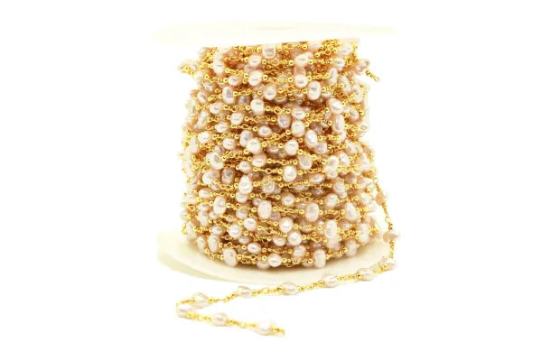 18KT GOLD PLATED SYNTHETIC PEARL CHAIN 4MM/6MM | ONE FOOT