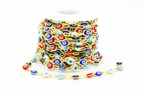 GOLD PLATED EVIL EYE CHAIN | ONE FOOT