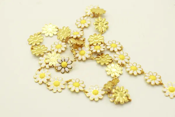 GOLD PLATED SUN FLOWER ENAMEL CHAIN 6MM | ONE FOOT