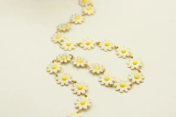 GOLD PLATED SUN FLOWER ENAMEL CHAIN 6MM | ONE FOOT