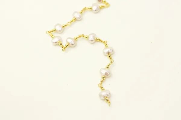 18KT GOLD PLATED SYNTHETIC PEARL CHAIN 4MM/6MM | ONE FOOT