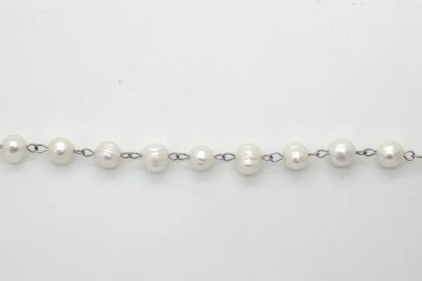 TAINLESS STEEL FRESHWATER PEARLS CHAIN 8.5MM | ONE FOOT