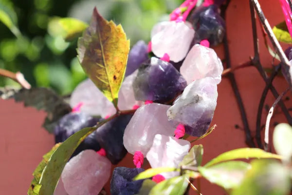 Natural Raw Citrine Rough / Rose Quartz & Amethyst Rough Crystalline Nuggets Strand