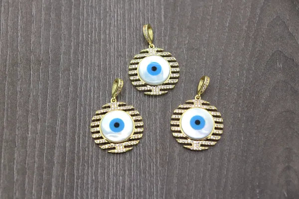 Mother of Pearl Evil Eye Micro-pave Pendant