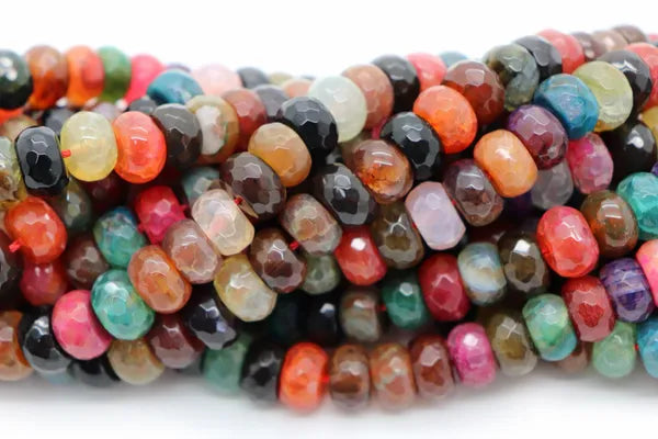 Semi-Precious Natural Faceted Donut Multi-Color Agate Beads