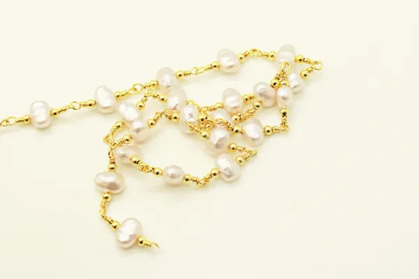 18KT GOLD PLATED SYNTHETIC PEARL CHAIN 4MM/6MM | ONE FOOT