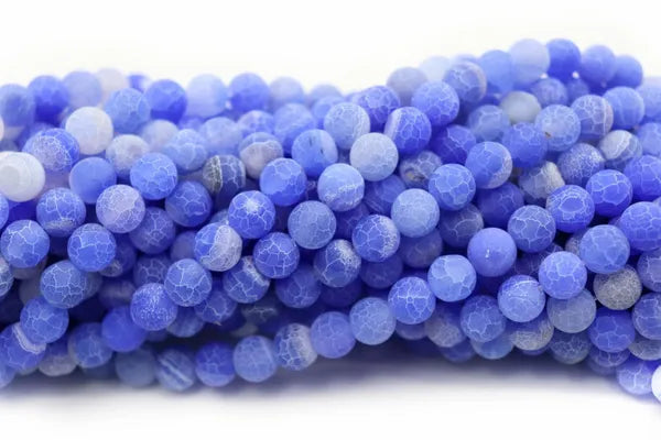 Semi Precious Matte Crackled Agate Round Smooth Beads