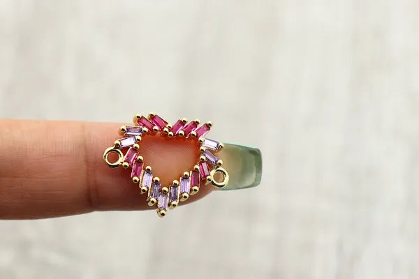 Pink Purple Crystal Heart Connector